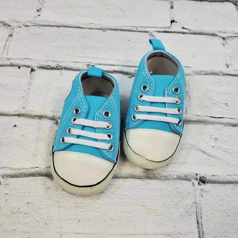 Infant Size 4 Baby Blue Soft Sole Baby Shoes, Baby sneakers for boys